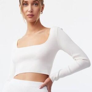 Glassons white stretchy square neck cropped long sleeve top